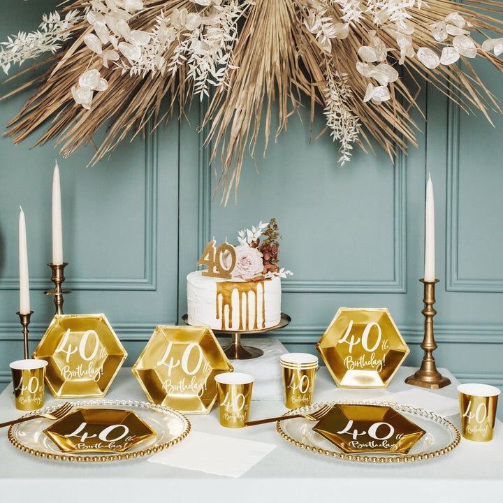 40TH BIRTHDAY GOLD PLATES Party Deco Balloon Bonjour Fete - Party Supplies