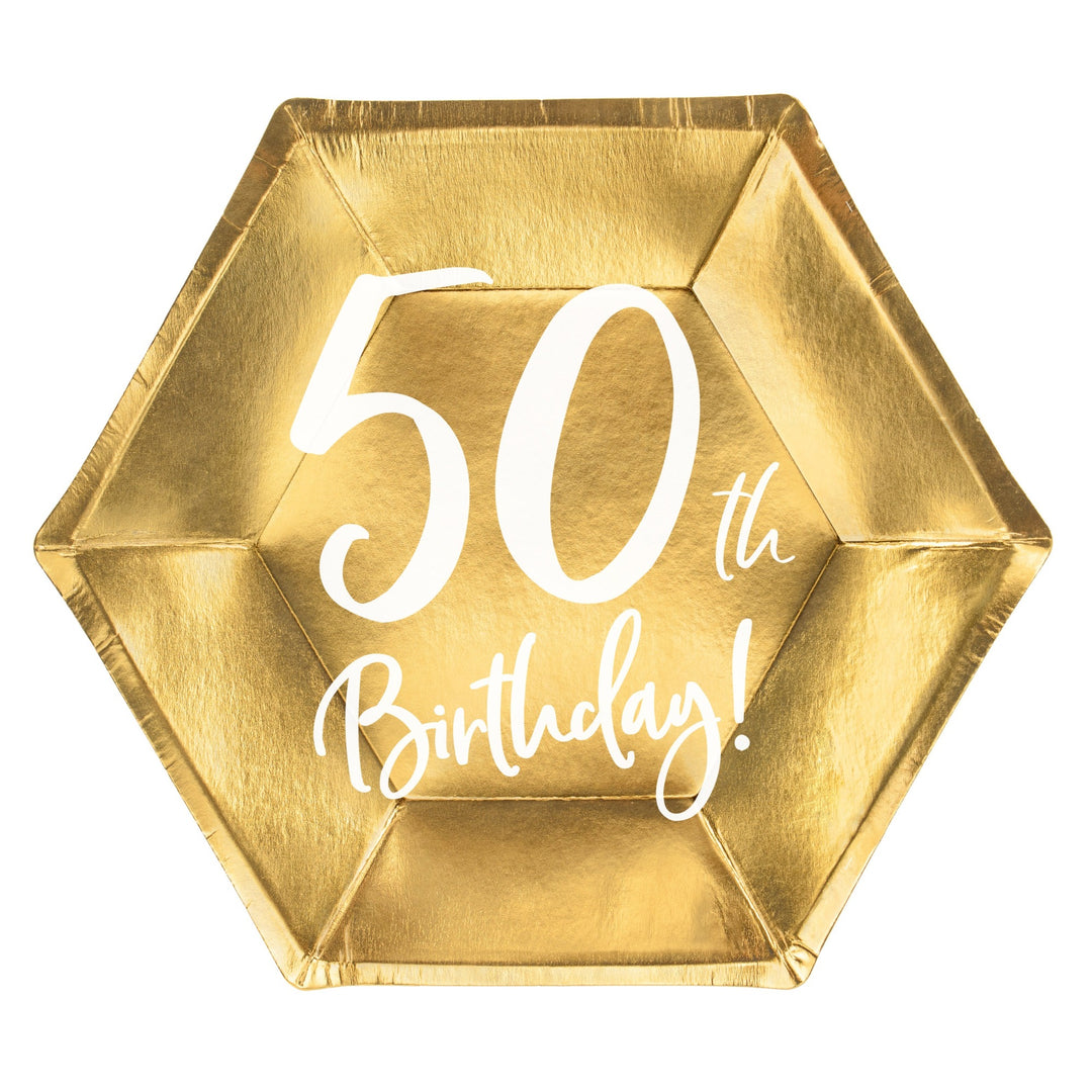 50TH BIRTHDAY GOLD PLATES Party Deco Balloon Bonjour Fete - Party Supplies