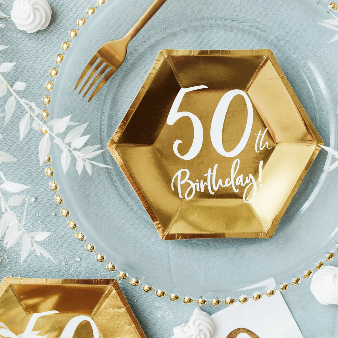 50TH BIRTHDAY GOLD PLATES Party Deco Balloon Bonjour Fete - Party Supplies