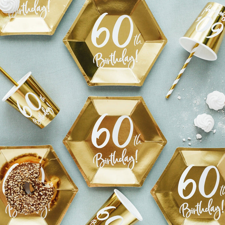 60TH BIRTHDAY GOLD PLATES Party Deco Balloon Bonjour Fete - Party Supplies