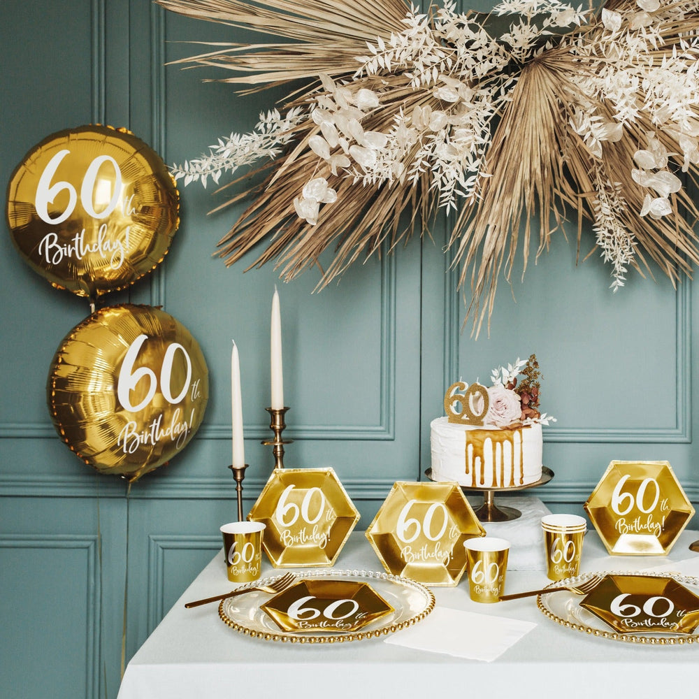 60TH BIRTHDAY GOLD PLATES Party Deco Balloon Bonjour Fete - Party Supplies
