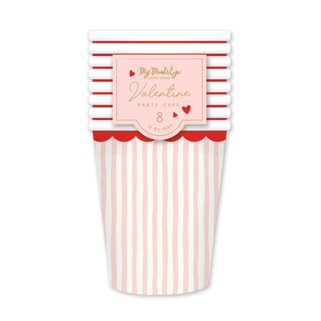 VALENTINE STRIPE SCALLOP CUPS My Mind’s Eye Valentine's Day Tableware Bonjour Fete - Party Supplies