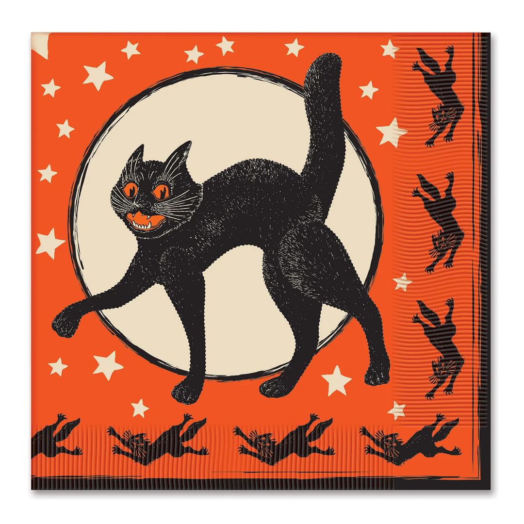 VINTAGE HALLOWEEN BLACK CAT LUNCHEON NAPKINS Bulk Party Supplies Halloween Party Supplies Bonjour Fete - Party Supplies