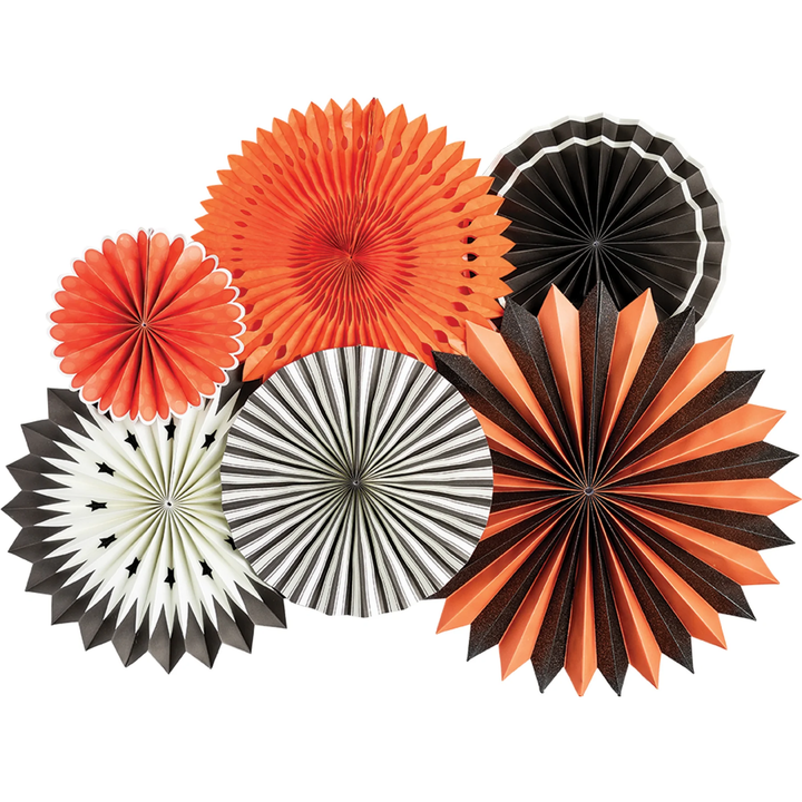 VINTAGE HALLOWEEN BLACK & ORANGE PARTY FANS Bonjour Fete - Party Supplies