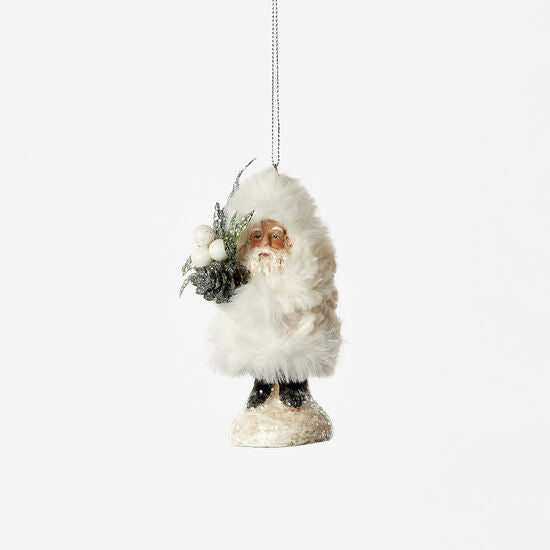 WHITE FURRY SANTA ORN bonjour fete party supplies