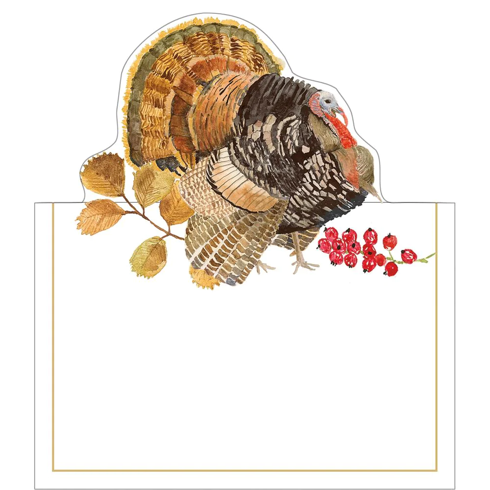 WOODLAND TURKEY DIE-CUT PLACE CARDS Caspari Thanksgiving Tableware Bonjour Fete - Party Supplies