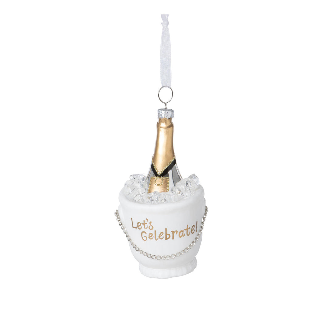 CHAMPAGNE TOAST GLASS ORNAMENT Park Hill Collection Christmas Ornament Bonjour Fete - Party Supplies