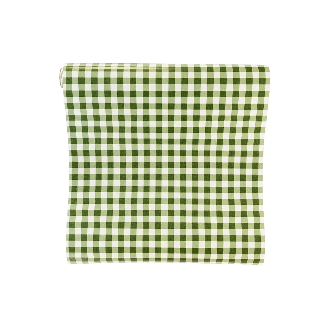 BOTANICAL CHRISTMAS GREEN GINGHAM TABLE RUNNER My Mind’s Eye Christmas Holiday Party Supplies Bonjour Fete - Party Supplies
