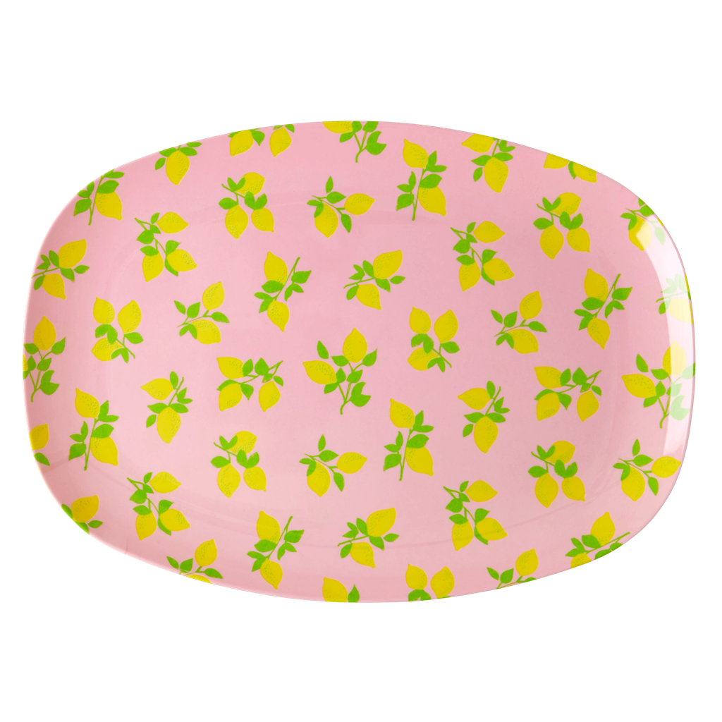 Rectangular Plate with Lemon Print RicebyRice Bonjour Fete - Party Supplies
