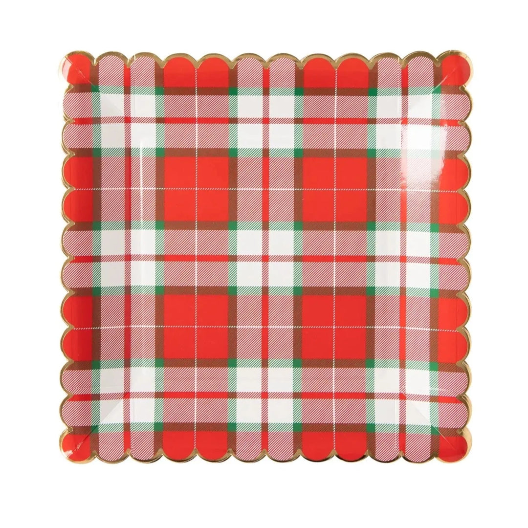 PRESALE CHRISTMAS SHIPPING MID OCTOBER - COL941 - Cozy Lodge Square Scallop Plaid Plate My Mind’s Eye 0 Faire Bonjour Fete - Party Supplies