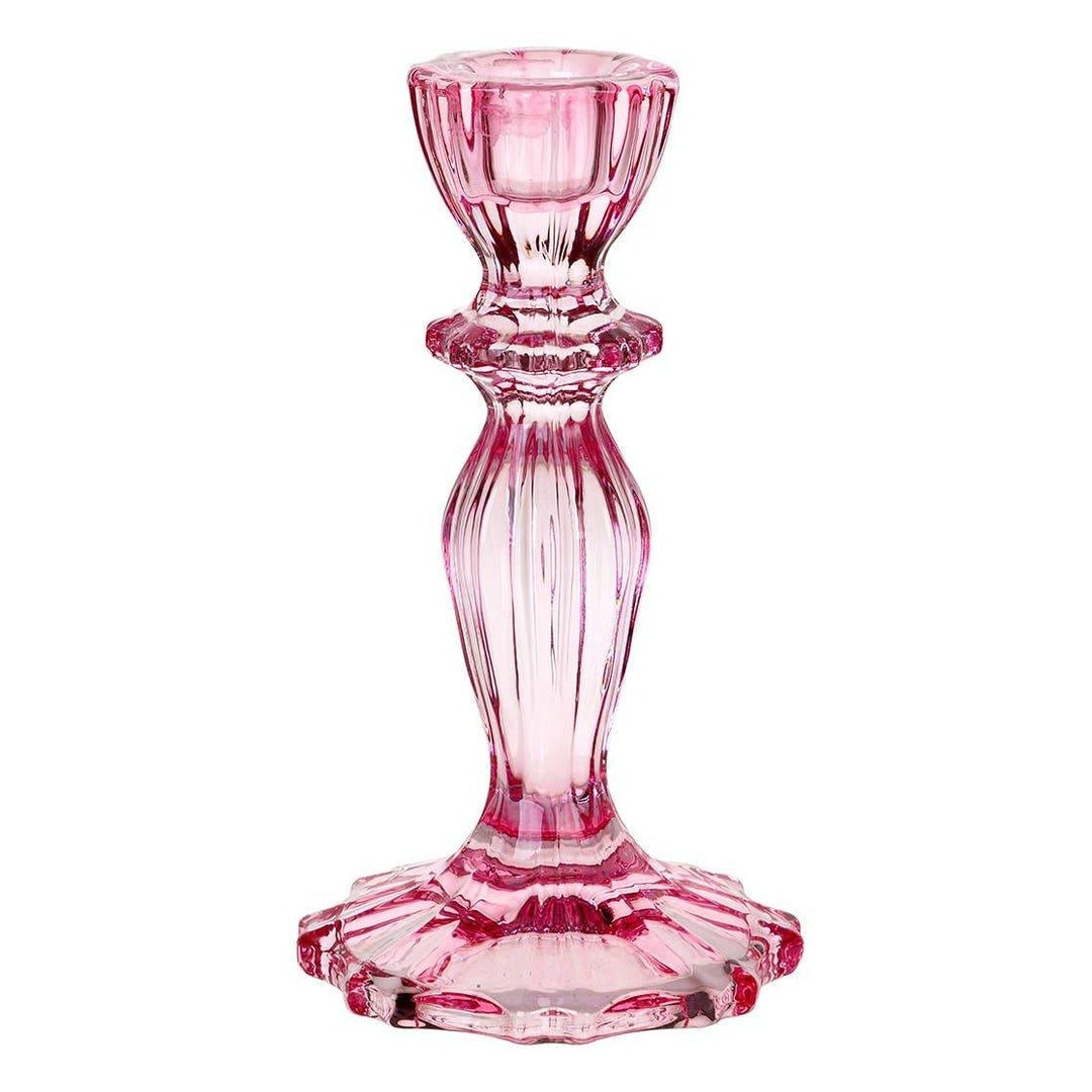 PINK GLASS CANDLESTICK HOLDER Talking Tables Home Candles Bonjour Fete - Party Supplies