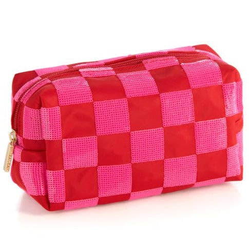 Checkered Sequin Cosmetic Pouch Bonjour Fete Party Supplies Valentine's Day Accessories