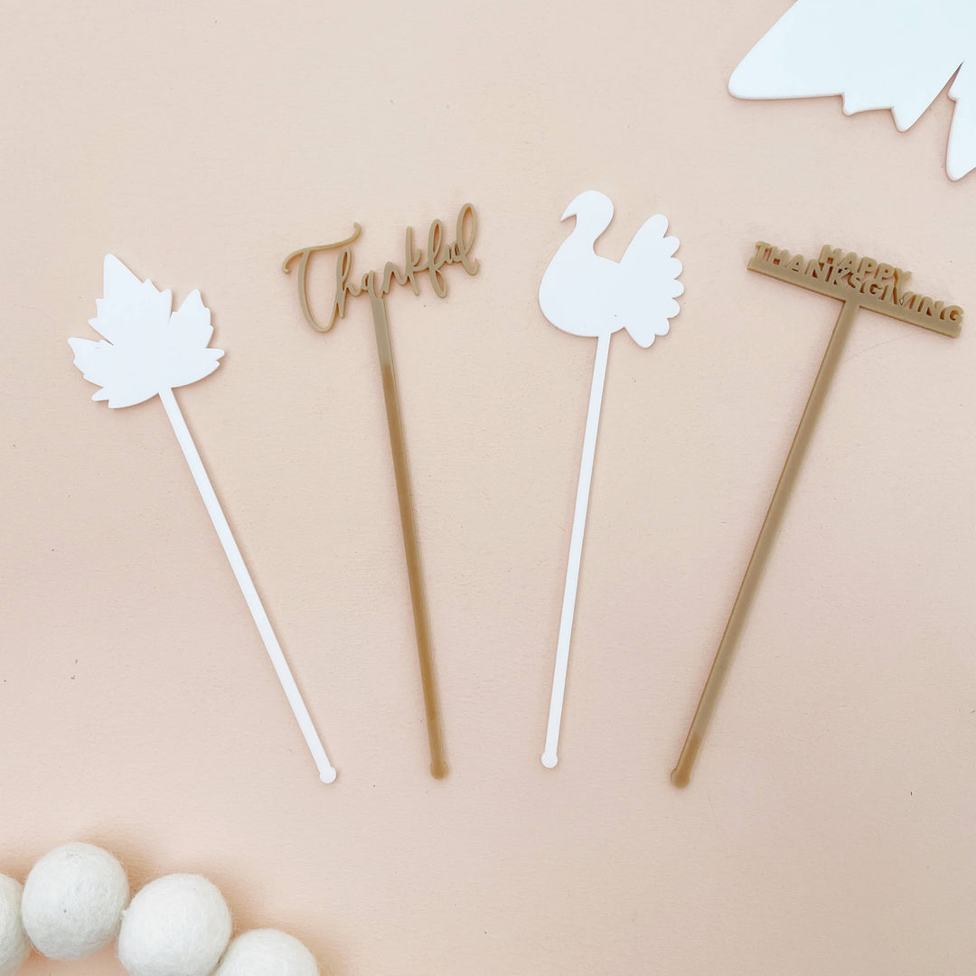 Thanksgiving Drink Stirrers Proper Letter 0 Faire Bonjour Fete - Party Supplies