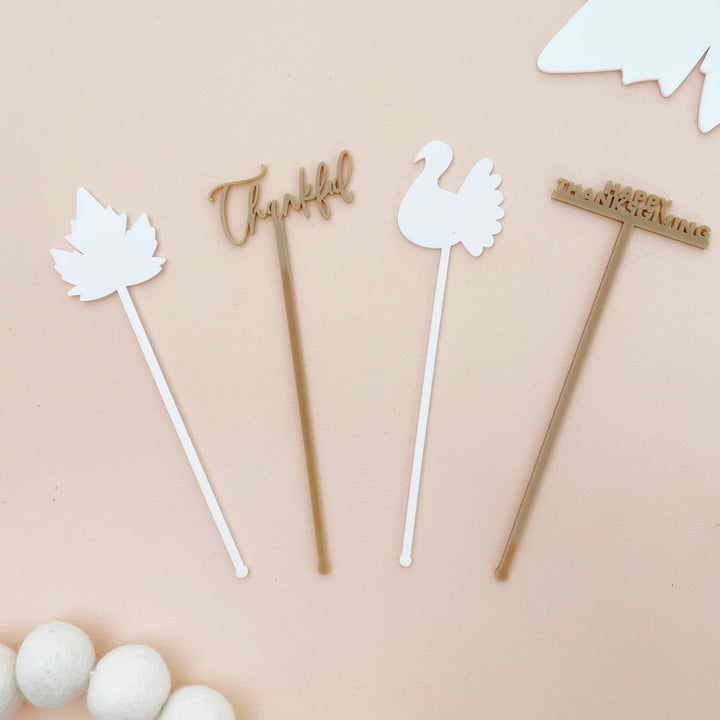Thanksgiving Drink Stirrers Proper Letter 0 Faire Bonjour Fete - Party Supplies