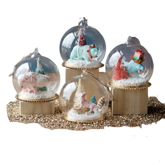 WOODLAND GLASS DOME ORNAMENT Glitterville Christmas Ornament Bonjour Fete - Party Supplies