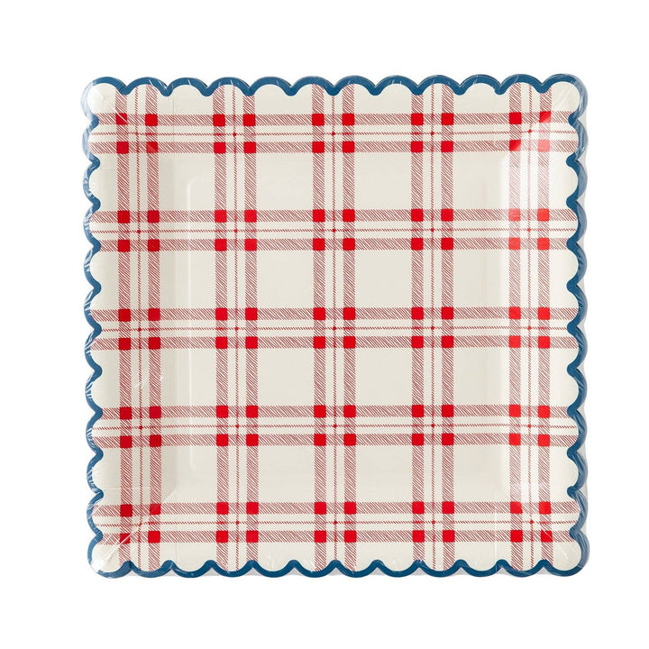 PLTS366M-MME - Square Plaid Scallop Paper Plate My Mind’s Eye 0 Faire Bonjour Fete - Party Supplies