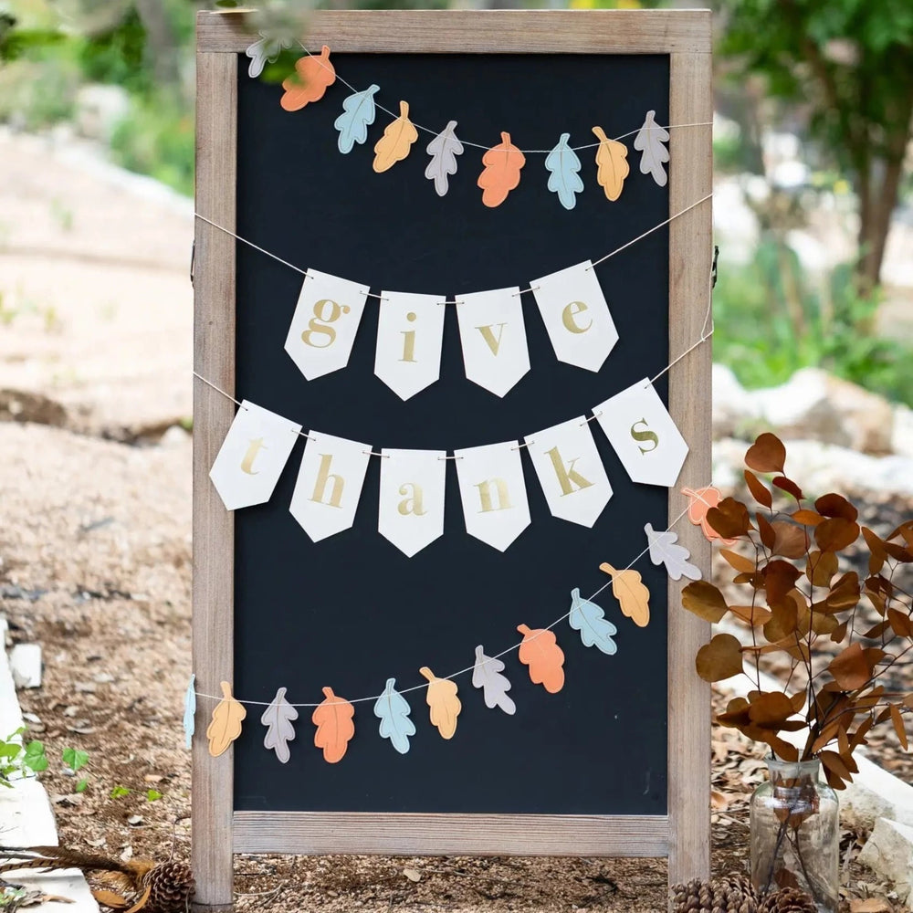 HARVEST GIVE THANKS LEAVES BANNER SET My Mind’s Eye Thanksgiving Decor Bonjour Fete - Party Supplies