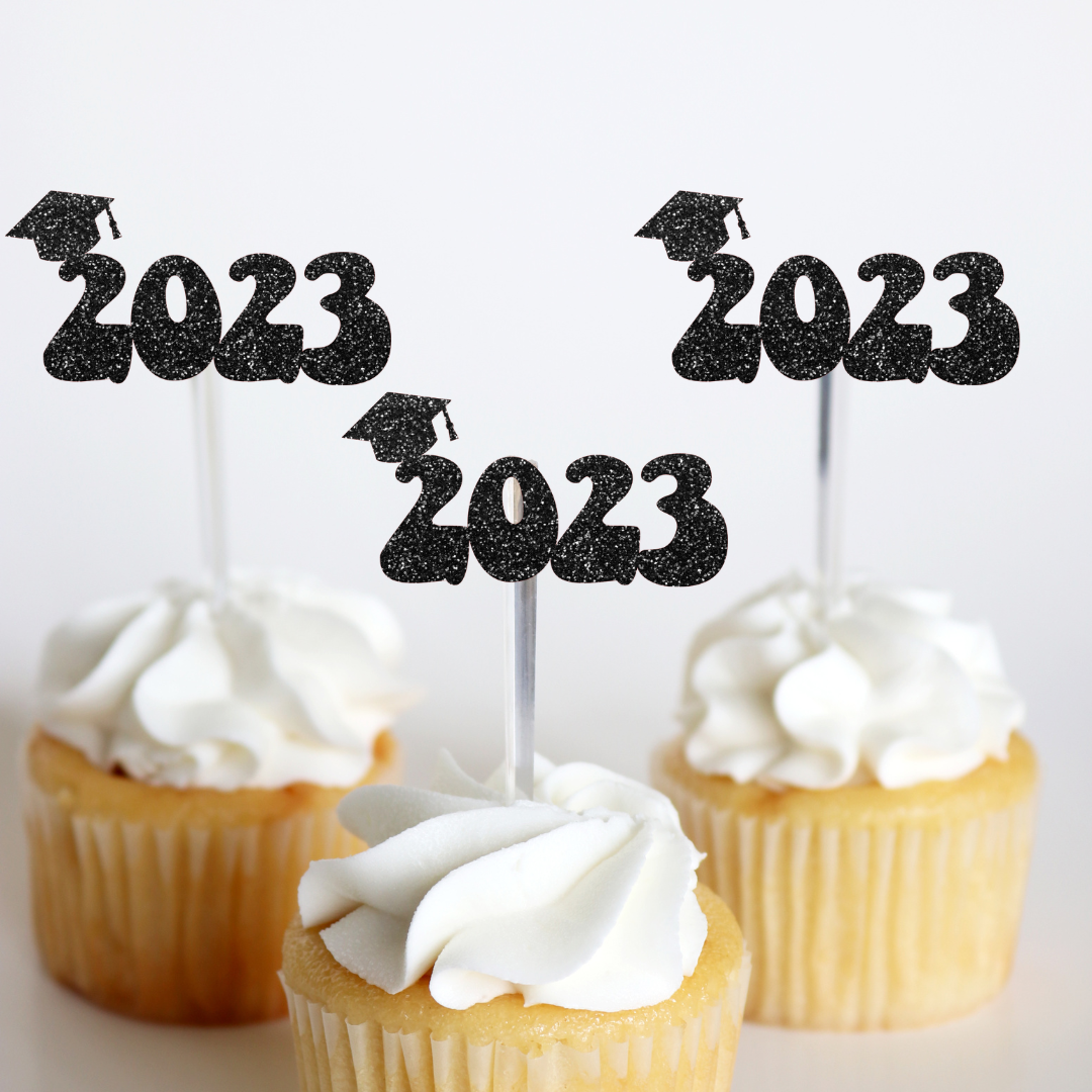 Retro 2023 Graduation Cupcake Toppers Ninalem's Party 0 Faire Bonjour Fete - Party Supplies