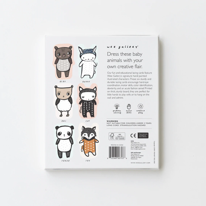 BABY ANIMAL LACING ACTIVITY CARDS BY WEE GALLERY Wee Gallery Baby Bonjour Fete - Party Supplies
