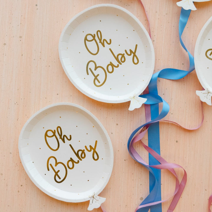 OH BABY BALLOON PLATES Party Deco Plates Bonjour Fete - Party Supplies