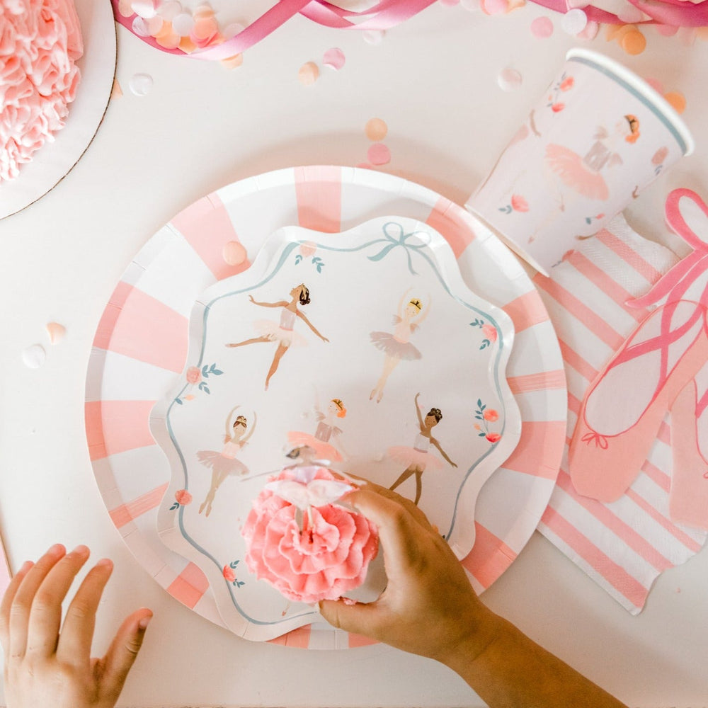 PINK STRIPE DINNER PLATES Meri Meri Plates Bonjour Fete - Party Supplies