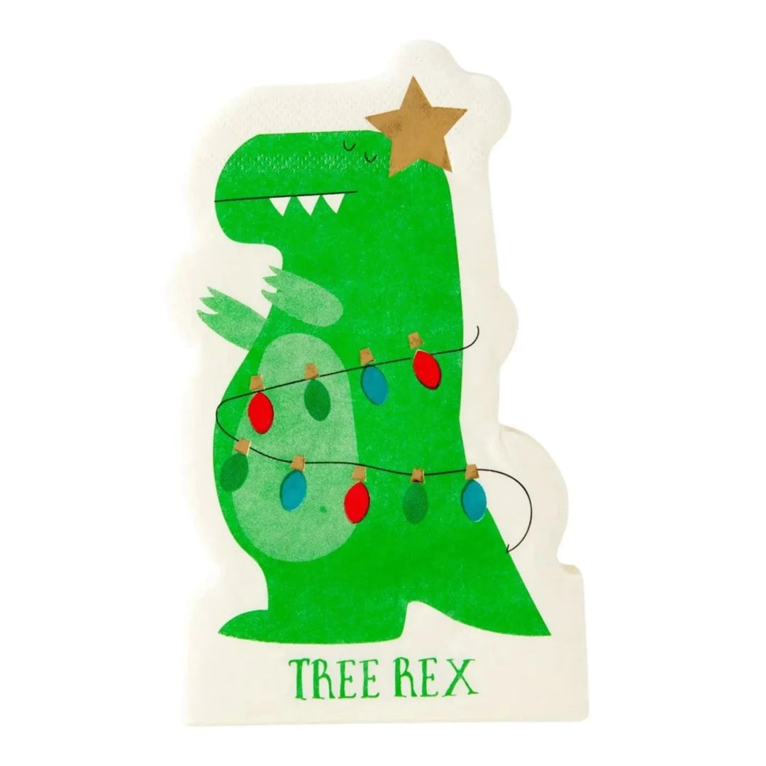 PRESALE CHRISTMAS SHIPPING MID OCTOBER - PLTS353M - Foild Tree Rex Shaped Guest Napkin My Mind’s Eye 0 Faire Bonjour Fete - Party Supplies