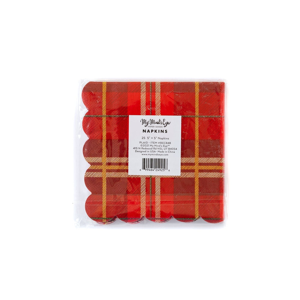 BELIEVE PLAID COCKTAIL NAPKIN My Mind’s Eye Christmas Tableware Bonjour Fete - Party Supplies