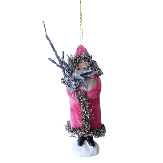 BELSNICKEL VELVET COAT SANTA ORNAMENT One Hundred 80 Degrees Christmas Ornament CORAL Bonjour Fete - Party Supplies