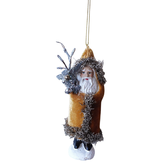 BELSNICKEL VELVET COAT SANTA ORNAMENT One Hundred 80 Degrees Christmas Ornament YELLOW Bonjour Fete - Party Supplies