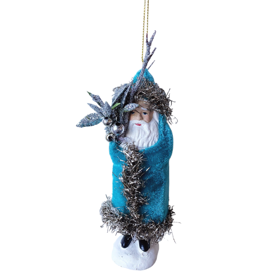 BELSNICKEL VELVET COAT SANTA ORNAMENT One Hundred 80 Degrees Christmas Ornament TURQOUISE Bonjour Fete - Party Supplies