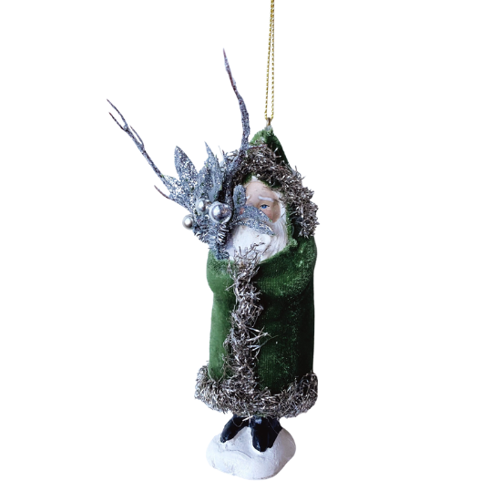 BELSNICKEL VELVET COAT SANTA ORNAMENT One Hundred 80 Degrees Christmas Ornament GREEN Bonjour Fete - Party Supplies
