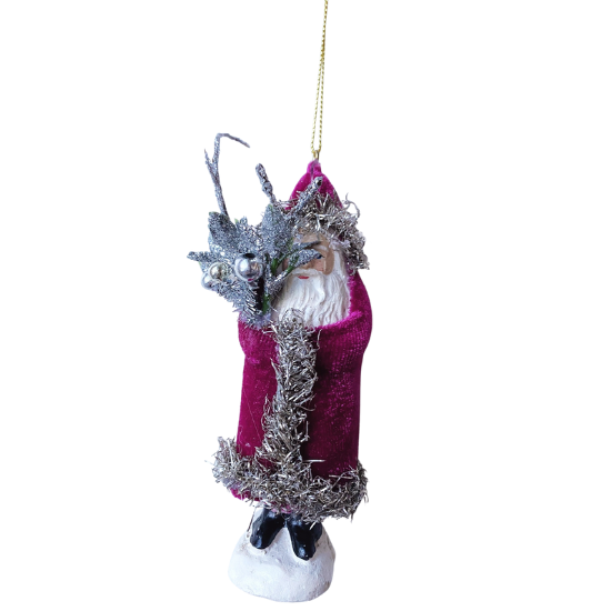 BELSNICKEL VELVET COAT SANTA ORNAMENT One Hundred 80 Degrees Christmas Ornament FUCHSIA Bonjour Fete - Party Supplies