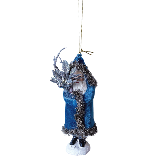 BELSNICKEL VELVET COAT SANTA ORNAMENT One Hundred 80 Degrees Christmas Ornament BLUE Bonjour Fete - Party Supplies