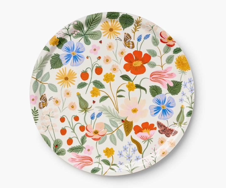 ROUND SERVING TRAY - STRAWBERRY FIELDS Rifle Paper Co. Serving Trays Bonjour Fete - Party Supplies