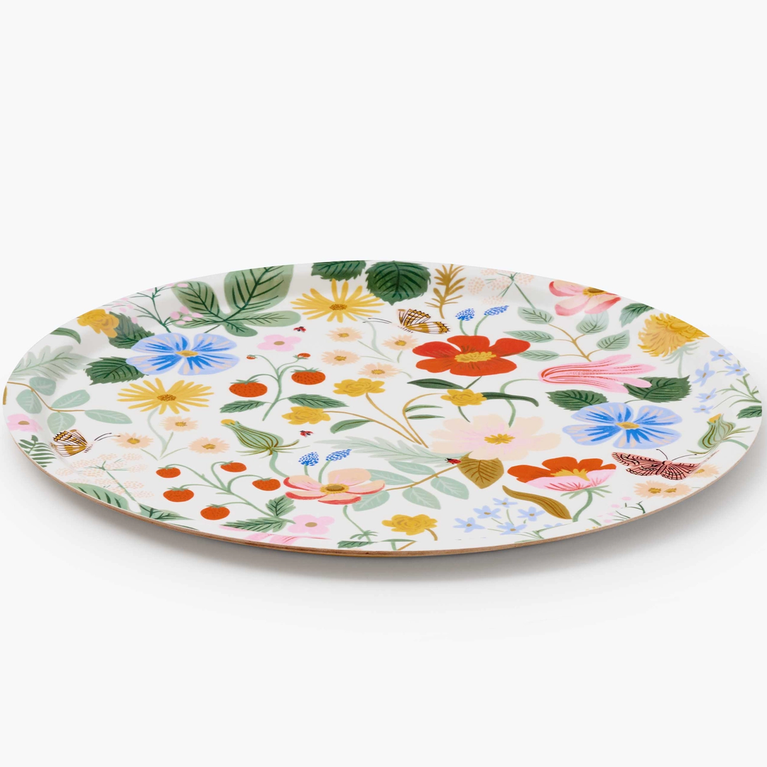 ROUND SERVING TRAY - STRAWBERRY FIELDS Rifle Paper Co. Serving Trays Bonjour Fete - Party Supplies
