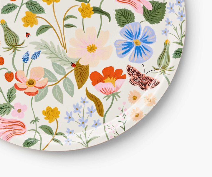 ROUND SERVING TRAY - STRAWBERRY FIELDS Rifle Paper Co. Serving Trays Bonjour Fete - Party Supplies