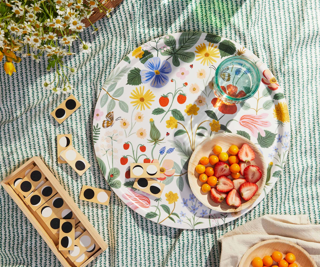 ROUND SERVING TRAY - STRAWBERRY FIELDS Rifle Paper Co. Serving Trays Bonjour Fete - Party Supplies