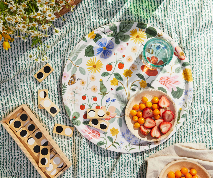 ROUND SERVING TRAY - STRAWBERRY FIELDS Rifle Paper Co. Serving Trays Bonjour Fete - Party Supplies