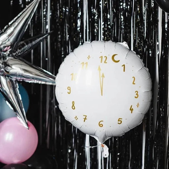 NEW YEAR'S WHITE CLOCK BALLOON Party Deco Bonjour Fete - Party Supplies