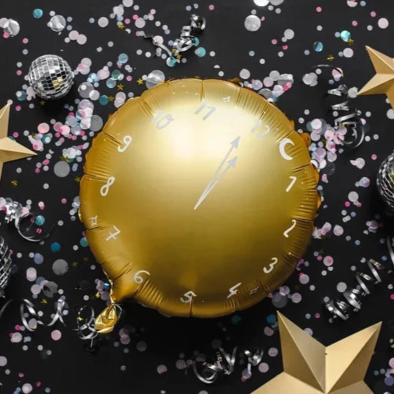 NEW YEAR'S GOLD CLOCK BALLOON Party Deco Bonjour Fete - Party Supplies