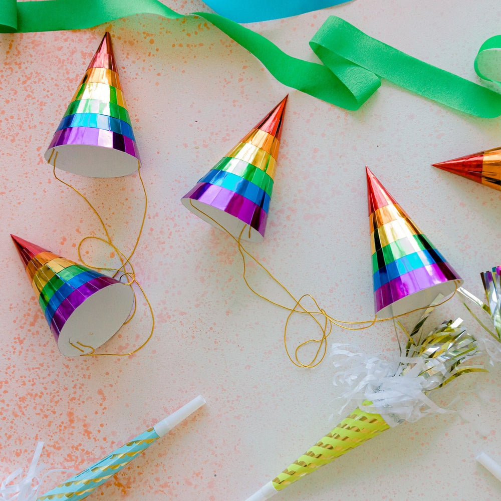 RAINBOW FOIL PARTY HATS Party Partners Party Hats & Sashes Bonjour Fete - Party Supplies