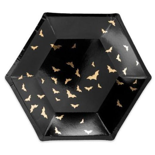 BLACK & GOLD BAT PLATES Party Deco Halloween Tableware Bonjour Fete - Party Supplies