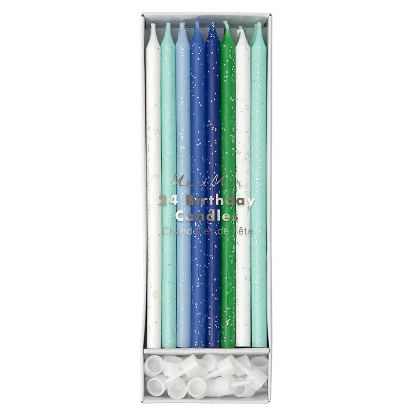 BLUE GLITTER BIRTHDAY CANDLES Meri Meri Birthday Candles Bonjour Fete - Party Supplies