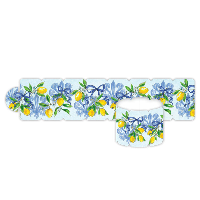 HAND PAINTED FANCY BLUE MEDALLIONS WITH LEMON PATTERN NAPKIN RING Rosanne Beck Collections Bonjour Fete - Party Supplies