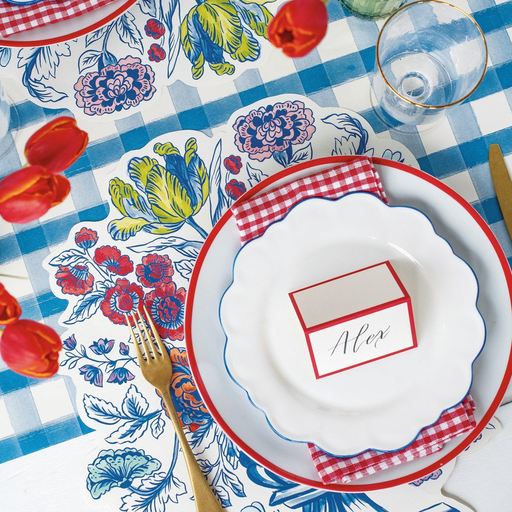 BLUE CHECK PAPER TABLE RUNNER Hester & Cook Table Covers & Placemats Bonjour Fete - Party Supplies