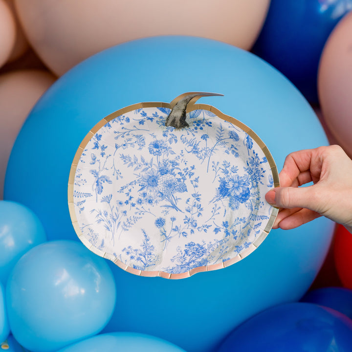 BLUE TOILE PUMPKIN PLATE Sophistiplate Thanksgiving Tableware Bonjour Fete - Party Supplies