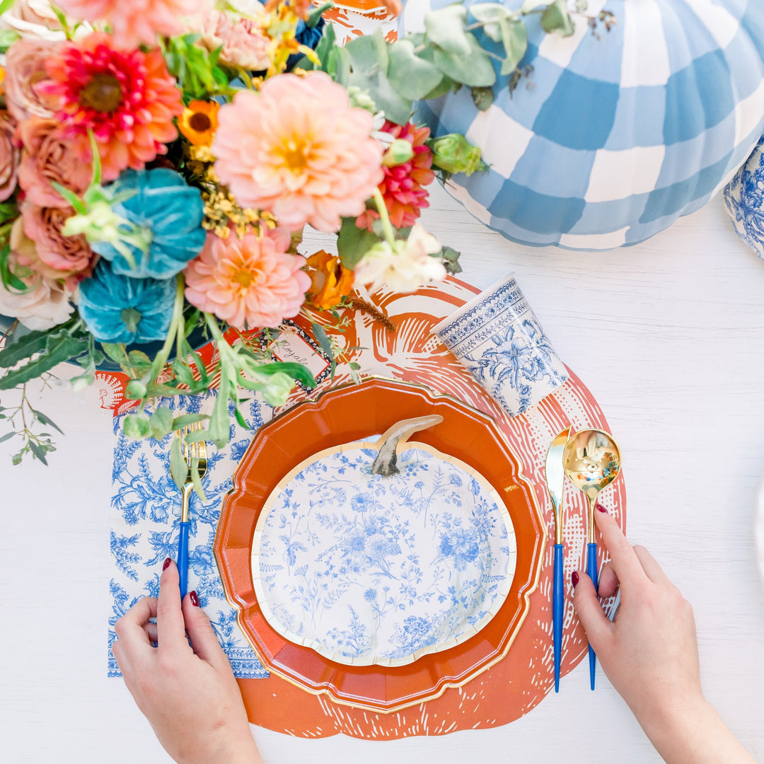 FANCY CHINA BLUE AND GOLD CUTLERY Sophistiplate LLC Cutlery Bonjour Fete - Party Supplies