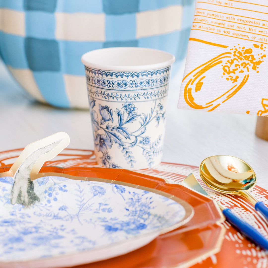 White & Blue Toile Paper Dessert Plates