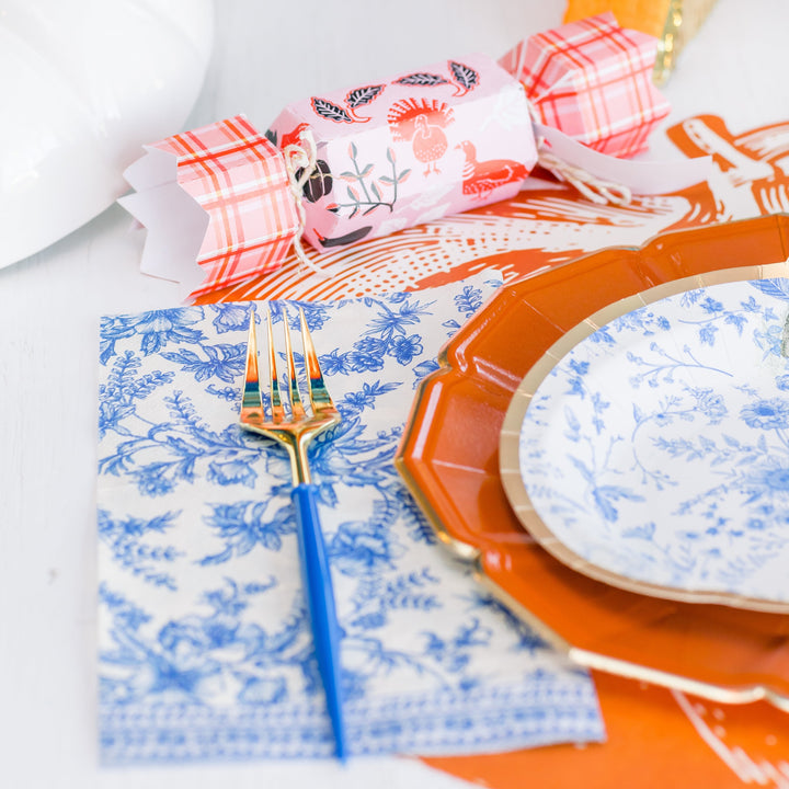 FANCY CHINA BLUE AND GOLD CUTLERY Sophistiplate LLC Cutlery Bonjour Fete - Party Supplies