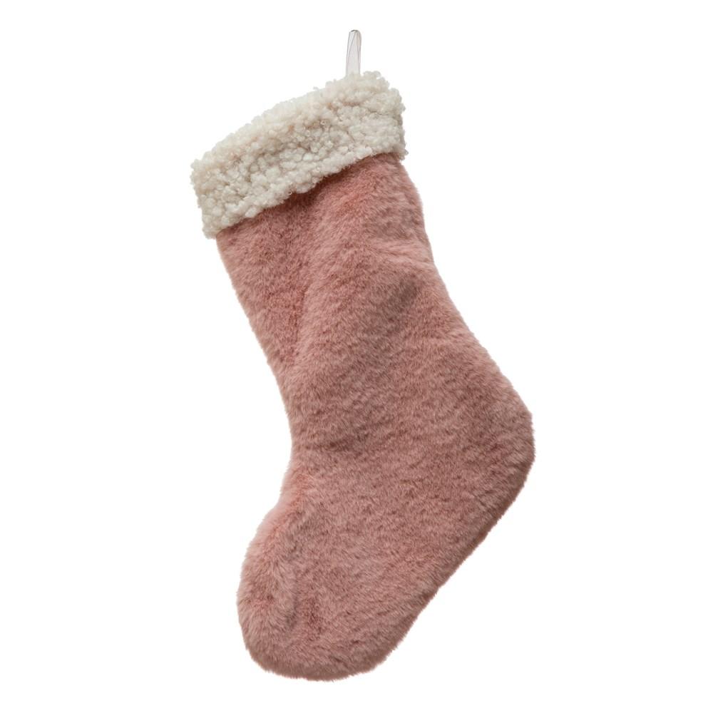 FAUX FUR WITH SHERPA TRIM BLUSH  STOCKING Creative Co-op Stocking Bonjour Fete - Party Supplies
